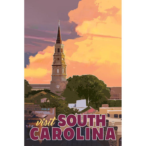 South Carolina White Modern Wood Framed Art Print by East Coast Licensing