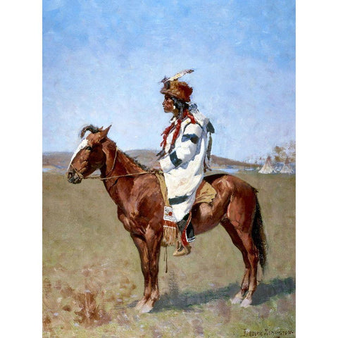 A Blackfoot Indian Black Modern Wood Framed Art Print with Double Matting by Remington, Frederic