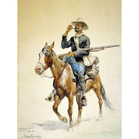 A Mounted Infantryman Gold Ornate Wood Framed Art Print with Double Matting by Remington, Frederic