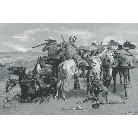 An Episode in the Opening Up of a Cattle Country-Sketch Black Modern Wood Framed Art Print with Double Matting by Remington, Frederic