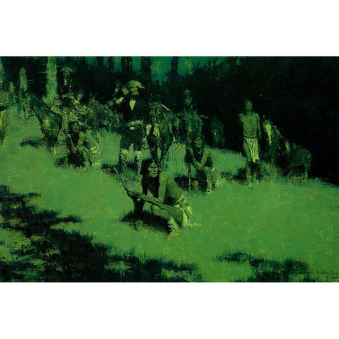 Apache Scouts Listening Black Modern Wood Framed Art Print with Double Matting by Remington, Frederic