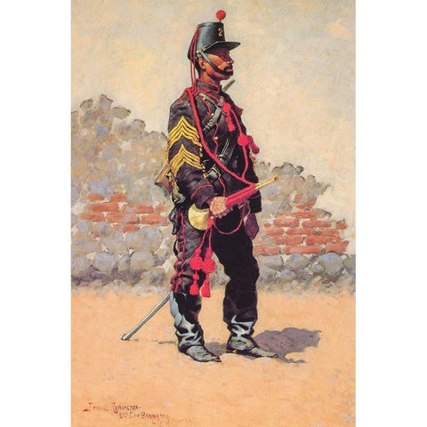 Bugler of Cavalry Gold Ornate Wood Framed Art Print with Double Matting by Remington, Frederic