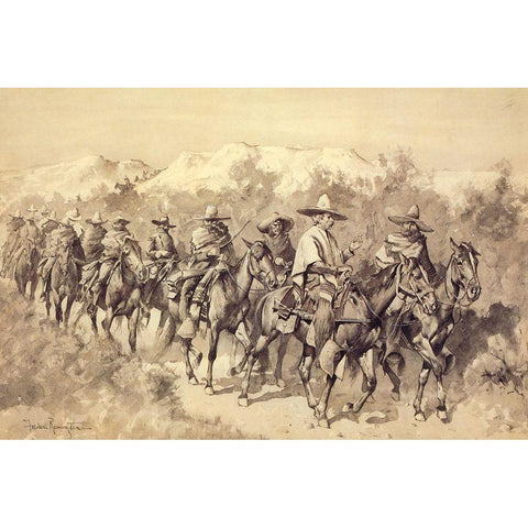 Caballeros White Modern Wood Framed Art Print by Remington, Frederic