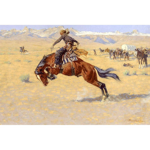 A Cold Morning on the Range Black Modern Wood Framed Art Print with Double Matting by Remington, Frederic