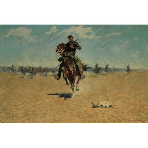 Cutting out Pony Herds Black Modern Wood Framed Art Print with Double Matting by Remington, Frederic