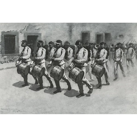 Drum Corps-Mexican Army-Sketch Gold Ornate Wood Framed Art Print with Double Matting by Remington, Frederic