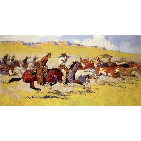 Fight for the Stolen Herd Black Modern Wood Framed Art Print with Double Matting by Remington, Frederic