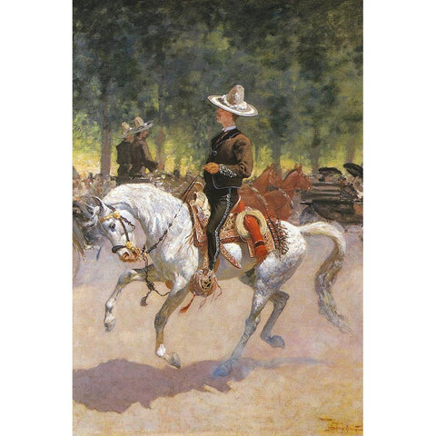 Gentleman Rider on the Paseo de la Reforma White Modern Wood Framed Art Print by Remington, Frederic