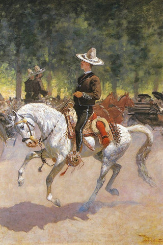 Gentleman Rider on the Paseo de la Reforma Black Ornate Wood Framed Art Print with Double Matting by Remington, Frederic