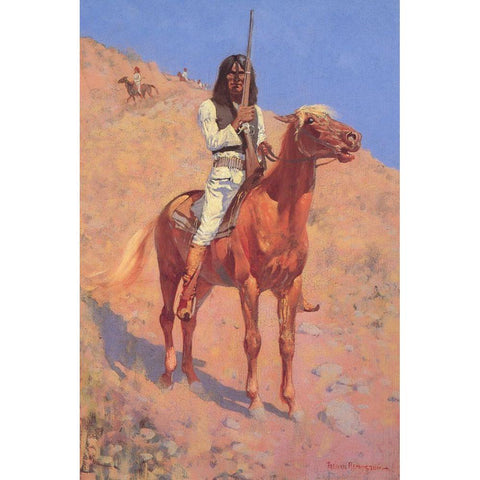 Indian on Horseback White Modern Wood Framed Art Print by Remington, Frederic