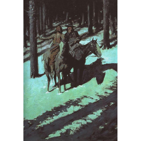 Indian Scouts in the Moonlight Gold Ornate Wood Framed Art Print with Double Matting by Remington, Frederic