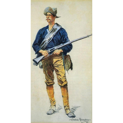 Infantry Soldier White Modern Wood Framed Art Print by Remington, Frederic