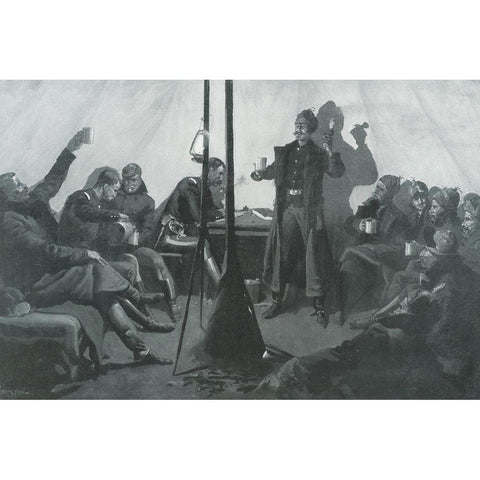 Merry Christmas in a Silby Tent-Sketch Black Modern Wood Framed Art Print with Double Matting by Remington, Frederic