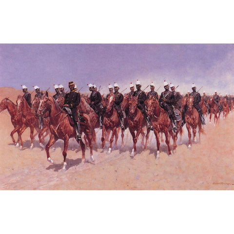 Mexican Cavalry on the Move Black Modern Wood Framed Art Print with Double Matting by Remington, Frederic