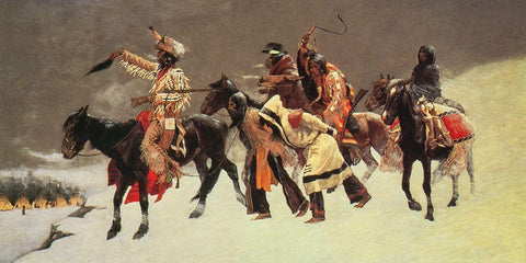 Return of the Blackfoot War Party White Modern Wood Framed Art Print with Double Matting by Remington, Frederic