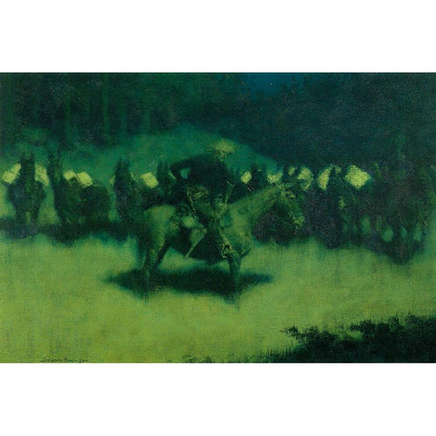 Scare in a Pack Train White Modern Wood Framed Art Print by Remington, Frederic