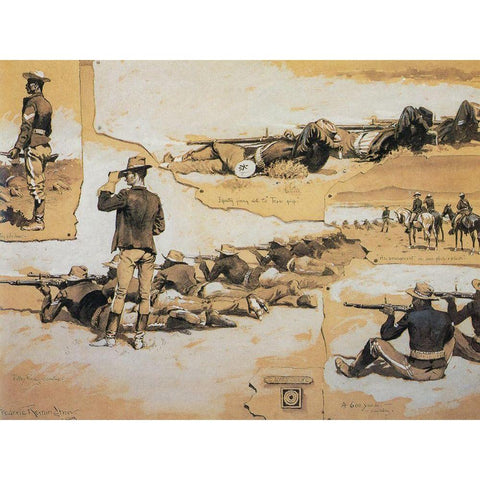 Skirmish Line - Target Practice 1889 White Modern Wood Framed Art Print by Remington, Frederic