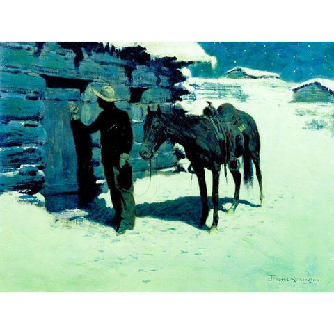 The Belated Traveler White Modern Wood Framed Art Print by Remington, Frederic