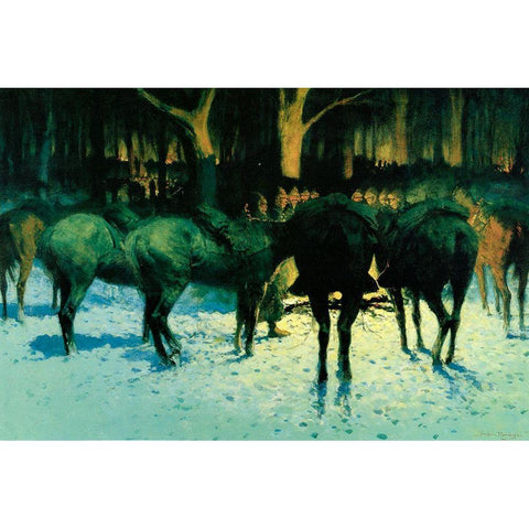 The Winter Campaign Black Modern Wood Framed Art Print with Double Matting by Remington, Frederic