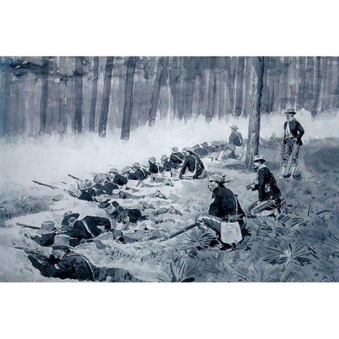 The Picket Line - Infantry Entrenchment in the Woods-Sketch White Modern Wood Framed Art Print by Remington, Frederic