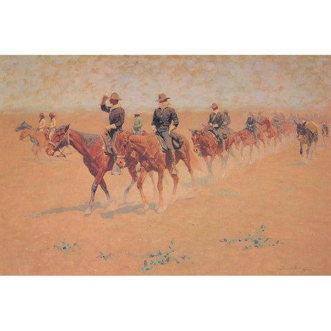 The Quest White Modern Wood Framed Art Print by Remington, Frederic