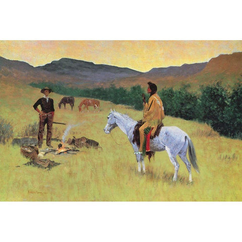 The Questionable Companionship-The Parley Black Modern Wood Framed Art Print with Double Matting by Remington, Frederic