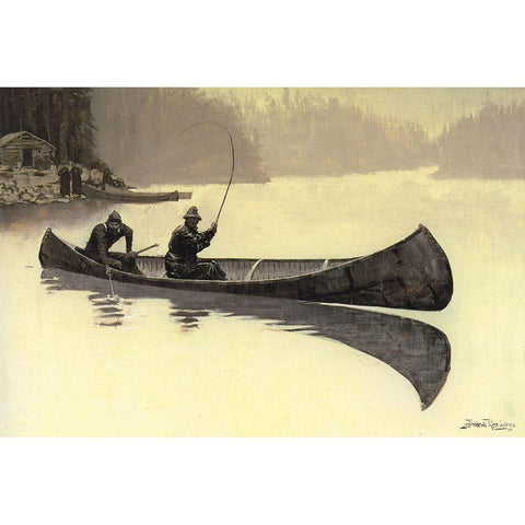 Trout Fishing in Canada Gold Ornate Wood Framed Art Print with Double Matting by Remington, Frederic