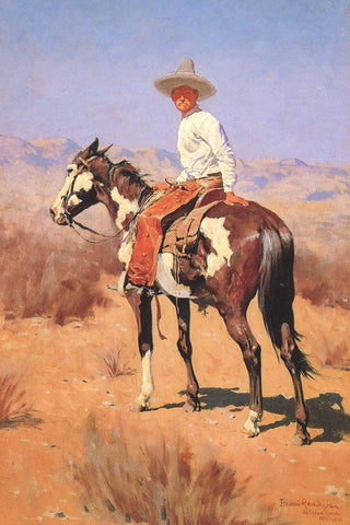 Vaquero White Modern Wood Framed Art Print with Double Matting by Remington, Frederic