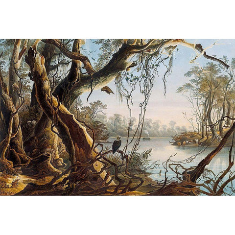 Mouth of Fox River Indiana Gold Ornate Wood Framed Art Print with Double Matting by Bodmer, Karl