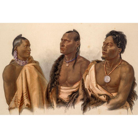 Missouria Indian-Otoe Indian and Puncas Chief Black Modern Wood Framed Art Print with Double Matting by Bodmer, Karl