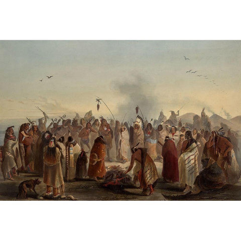 Scalp dance of the Minatarres Indians Black Modern Wood Framed Art Print by Bodmer, Karl