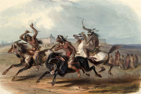 Horse racing of the Sioux indians Black Ornate Wood Framed Art Print with Double Matting by Bodmer, Karl