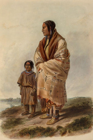 Dacota woman and Assiniboin girl White Modern Wood Framed Art Print with Double Matting by Bodmer, Karl