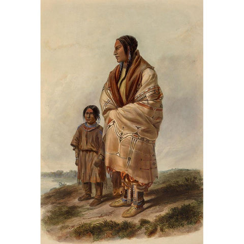 Dacota woman and Assiniboin girl Black Modern Wood Framed Art Print with Double Matting by Bodmer, Karl