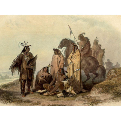 Crow indians Gold Ornate Wood Framed Art Print with Double Matting by Bodmer, Karl