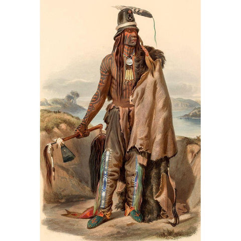 A Minatarre Indian Chief White Modern Wood Framed Art Print by Bodmer, Karl