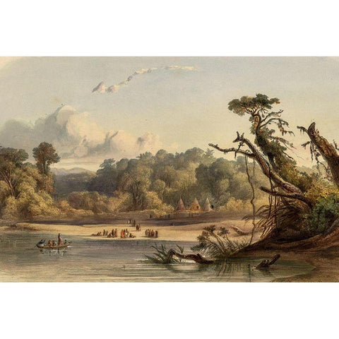 Punca Indians encamped on the banks of the Missouri White Modern Wood Framed Art Print by Bodmer, Karl