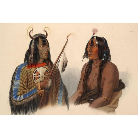 An Assiniboin indian and a Yanktonan indian Gold Ornate Wood Framed Art Print with Double Matting by Bodmer, Karl