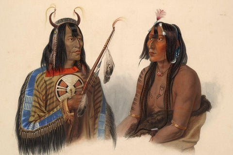 An Assiniboin indian and a Yanktonan indian Black Ornate Wood Framed Art Print with Double Matting by Bodmer, Karl