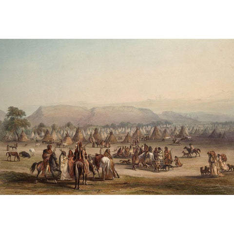 Camp of the Piekann Indians Black Modern Wood Framed Art Print with Double Matting by Bodmer, Karl