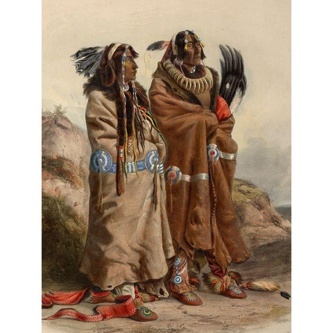 Mandan indians Black Modern Wood Framed Art Print with Double Matting by Bodmer, Karl