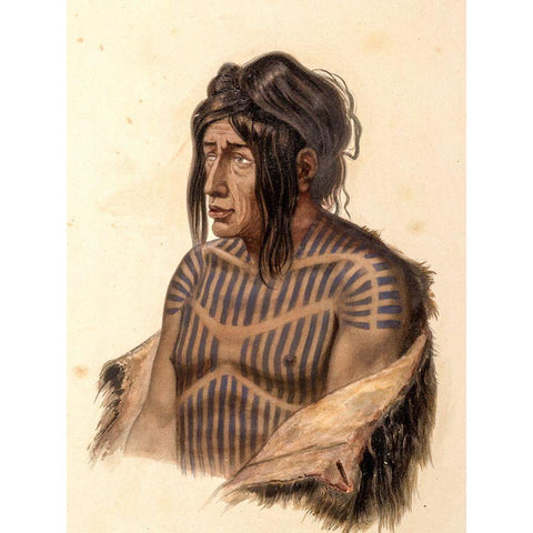 Mahsette Kuiuab Chief of the Cree indians White Modern Wood Framed Art Print by Bodmer, Karl