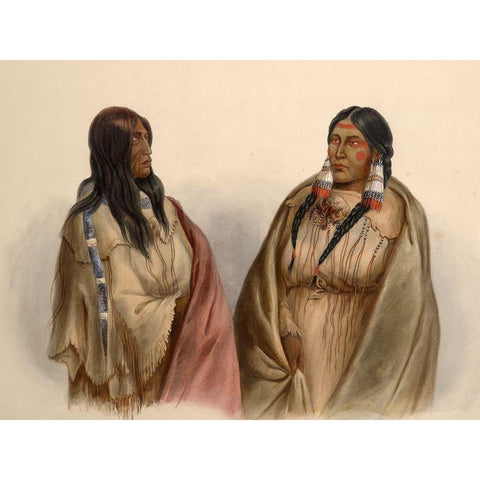 Woman of the Snake tribe and woman of the Cree tribe Gold Ornate Wood Framed Art Print with Double Matting by Bodmer, Karl