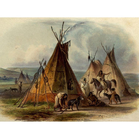 A skin lodge of the Assiniboin Indian chief Gold Ornate Wood Framed Art Print with Double Matting by Bodmer, Karl