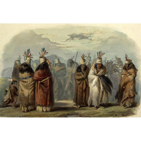 Dance of the Mandan women Black Modern Wood Framed Art Print with Double Matting by Bodmer, Karl