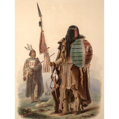 Assiniboin indians Gold Ornate Wood Framed Art Print with Double Matting by Bodmer, Karl