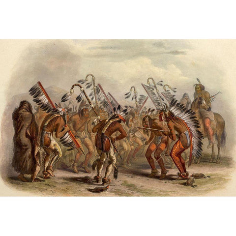 Dance of the Mandan Indians Gold Ornate Wood Framed Art Print with Double Matting by Bodmer, Karl