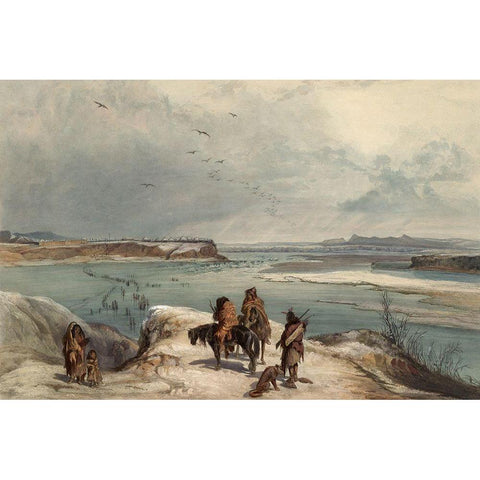 Fort Clack on the Missouri White Modern Wood Framed Art Print by Bodmer, Karl