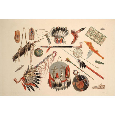 Indian utensils and arms Gold Ornate Wood Framed Art Print with Double Matting by Bodmer, Karl