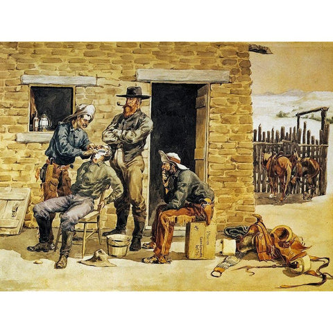 Sunday Morning Toilet On The Ranch White Modern Wood Framed Art Print by Remington, Frederic